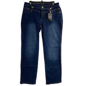 Flamingals Womens Dark Wash Denim Jeans Button Fly Stretch Straight Leg XL